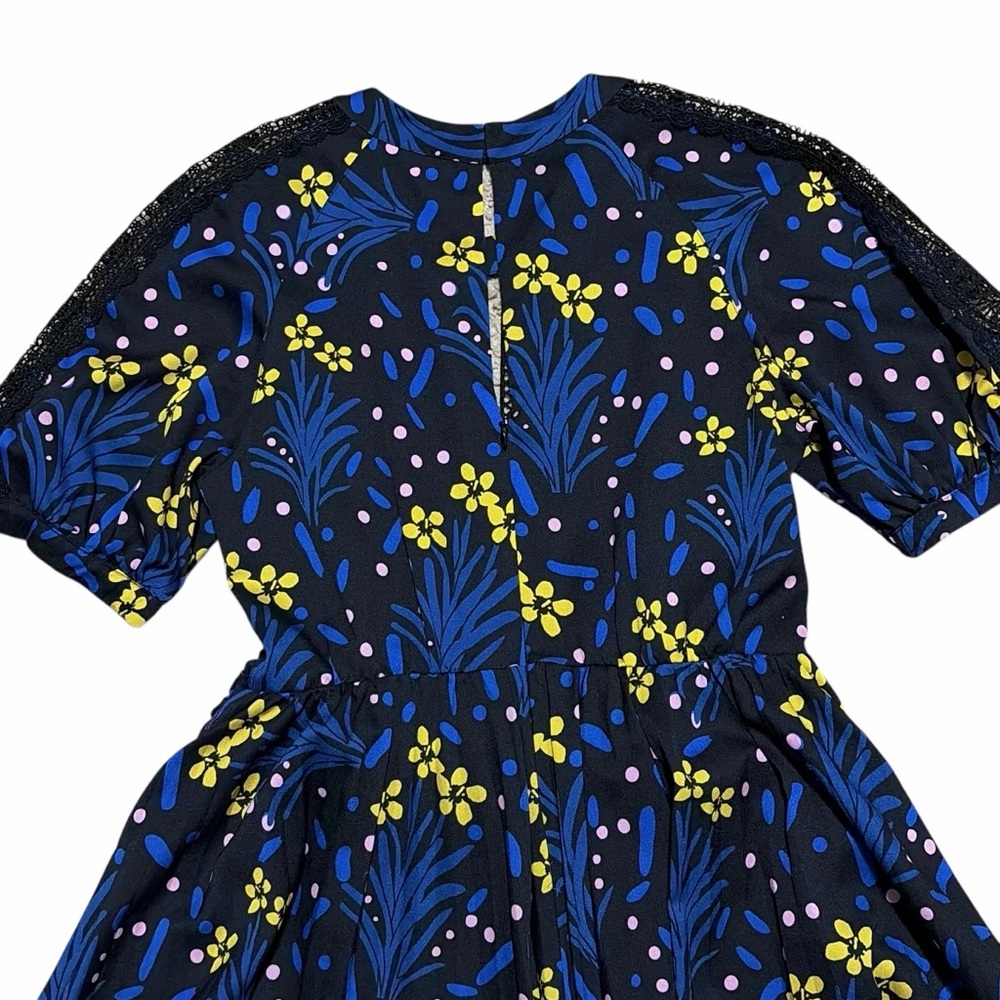 SELF-PORTRAIT NWT Black/Multi Wildflower Print Lace Trim Mini Dress 4 - Picture 8 of 15